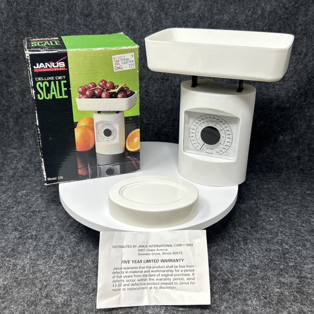 Vintage Deluxe Diet Food Scale White Mechanical Kitchen Tool by Janus w/ Box - Picture 2 of 15